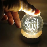 Allah & Muhammad 3D Crystal Ball Lamp – USB Light Sphere with Wooden Base (Select Variant) ▼