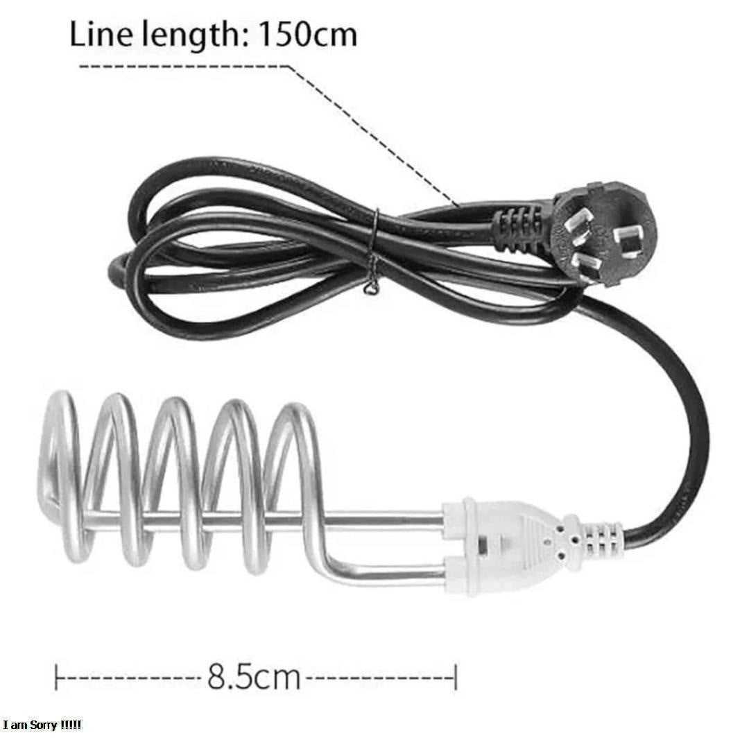 Electric heating element with coiled design and power cord, showing dimensions on a white background.