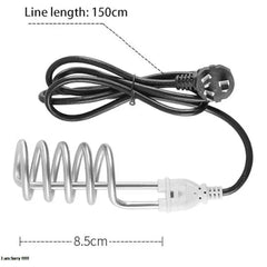 Electric heating element with coiled design and power cord, showing dimensions on a white background.