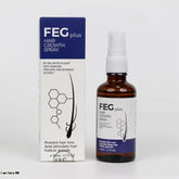 FEG plus hair growth spray bottle and packaging on a white background