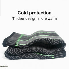 Folded gray and green fabric with text 'Cold protection, Thicker design, more warm' on a white background.