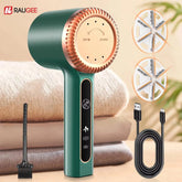 Green handheld device with attachments and cable on a beige background, featuring RAUCEE branding.