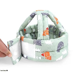 Fabric basket with animal patterns held by a hand on a white background