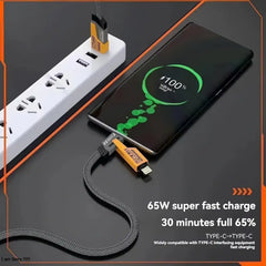 Power bank with charging cable and text about fast charging on a dark surface