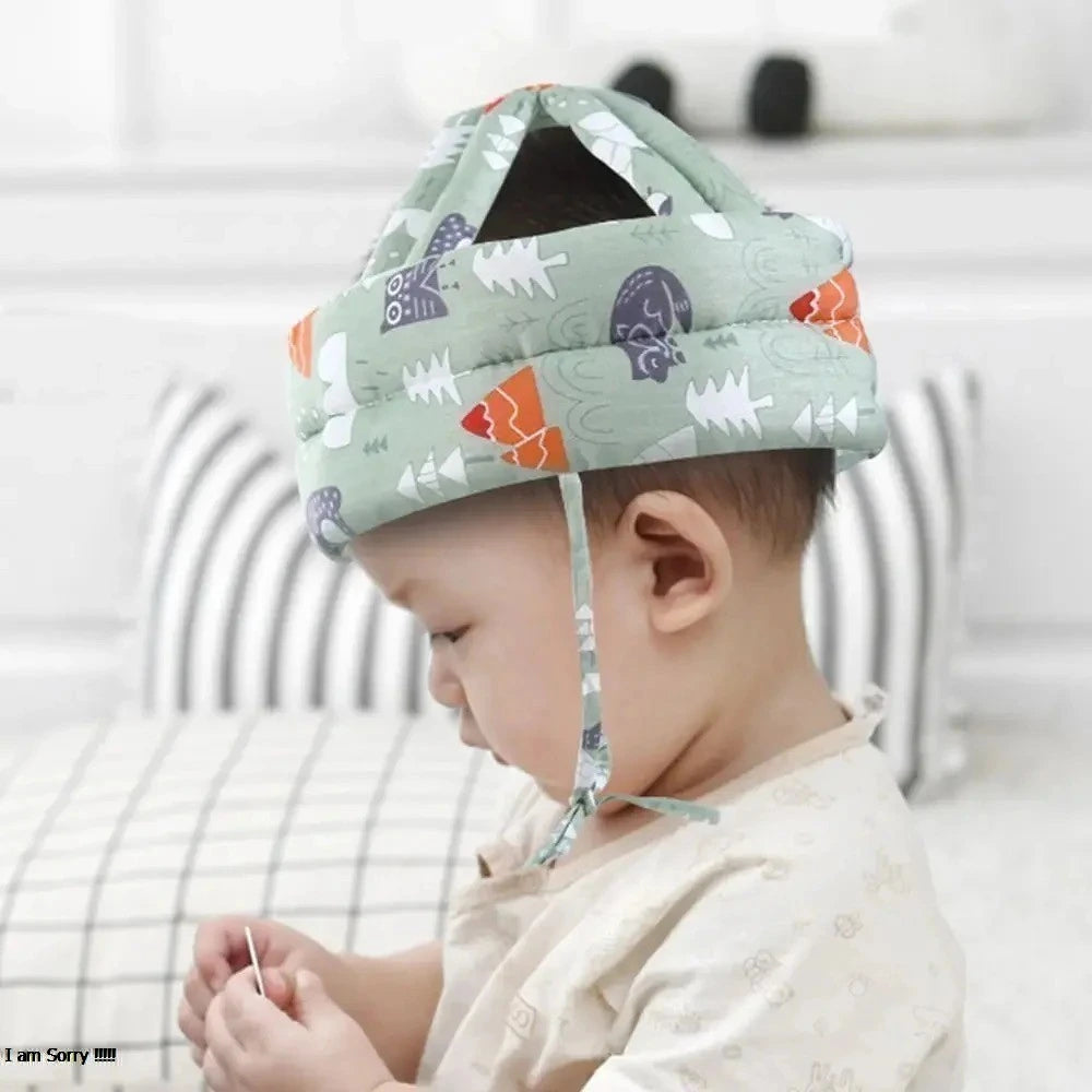 Child wearing a patterned helmet

